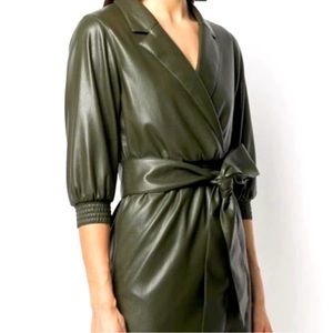 NWT - Alice + Olivia Faux Leather Wrap Dress XS / Olive